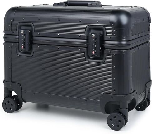 Full Aluminum Carry-On Suitcase, Pilot Case, Black | 18" Hard Shell Zipperless Luggage, Dual TSA Locks, Removable Double Spinner Wheels, 3-Stage Telescopic Handle in Kuwait