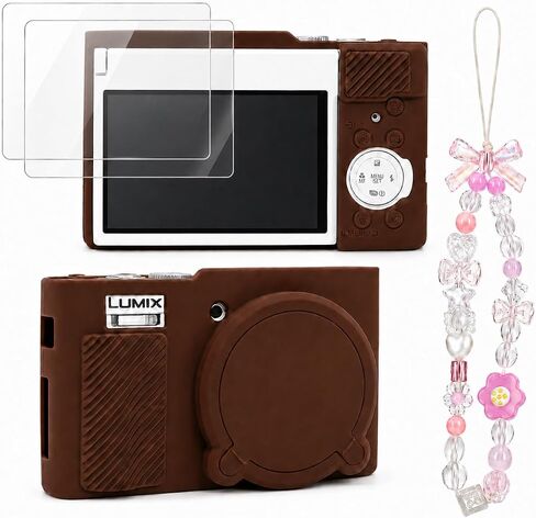 Case for Panasonic LUMIX ZS99/TZ99 with 2-Pack Screen Protector | Removable Lens Cap Silicone Cover with Cute Charm Wrist Strap for Lumix DC-ZS99/TZ99 Case Accessories in Saudi Arabia