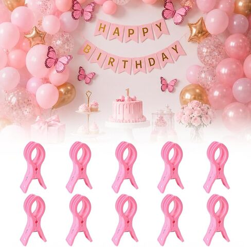 10 Pack 3.5" Plastic Pink Spring Clamps | ABS, rustproof spring, waterproof, anti-slip, 2.36" jaw, for balloon arch, backdrop, photo, party, woodworking, crafts in Kuwait