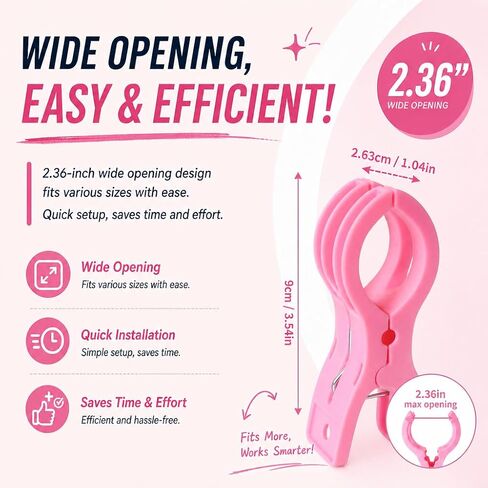 10 Pack 3.5" Plastic Pink Spring Clamps | ABS, rustproof spring, waterproof, anti-slip, 2.36" jaw, for balloon arch, backdrop, photo, party, woodworking, crafts in Kuwait