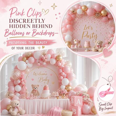 10 Pack 3.5" Plastic Pink Spring Clamps | ABS, rustproof spring, waterproof, anti-slip, 2.36" jaw, for balloon arch, backdrop, photo, party, woodworking, crafts in Kuwait
