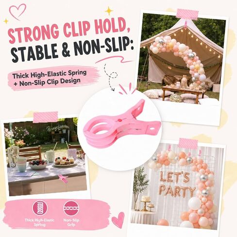 10 Pack 3.5" Plastic Pink Spring Clamps | ABS, rustproof spring, waterproof, anti-slip, 2.36" jaw, for balloon arch, backdrop, photo, party, woodworking, crafts in Kuwait