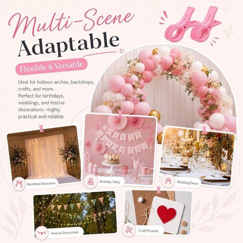 10 Pack 3.5" Plastic Pink Spring Clamps | ABS, rustproof spring, waterproof, anti-slip, 2.36" jaw, for balloon arch, backdrop, photo, party, woodworking, crafts in Kuwait