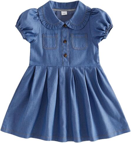 Toddler Baby Girls Denim Dress Summer Outfit 6M-4T Round Neck Ruffle Trim Sleeveless A Line Tank Dresses in Kuwait