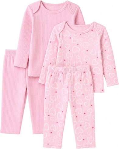 Jecson Baby Girl Outfits Infant Girls Clothes 4-Piece Sweatsuit Sets 3-24M | Soft 4-Piece Baby Girl Outfits with Full Prints for Ages 3-24M, Ideal for Home, Daycare, Playdates, and Outings. in Saudi Arabia