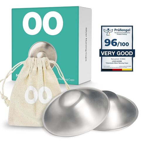 Silver Nursing Cups by LoveNoobs, 999 Nipple Shields Covers, Reg, Newborn | Tri-Laminate 999 Silver Nipple Covers, Breastfeeding Newborn, Soothes & Protects, Nickel-Free, Carry Pouch, Post Partum in Saudi Arabia