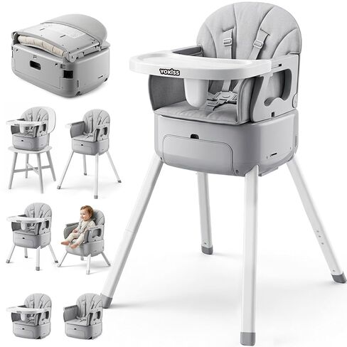 7-in-1 Convertible Baby High Chair for Baby and Toddler, Portable Travel High Chair Grow with Baby with Adjustable Height & Tray, Easy-Clean Seat, Anti-Tip Safe Frame, Supports 33 lbs, Space Gray in Kuwait