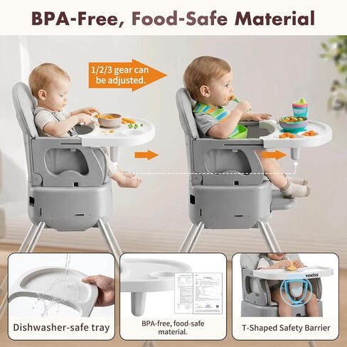 7-in-1 Convertible Baby High Chair for Baby and Toddler, Portable Travel High Chair Grow with Baby with Adjustable Height & Tray, Easy-Clean Seat, Anti-Tip Safe Frame, Supports 33 lbs, Space Gray in Kuwait
