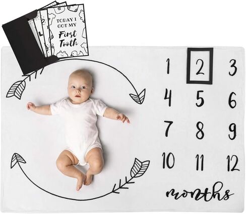 Henry Hunter Baby Milestone Blanket for Your Baby's Monthly Milestones with Frame & Memory Cards | Photo Milestone Blanket for Baby Boy and Girl | Premium Cotton Fleece | 30" x 40" (Gender Neutral) in Kuwait