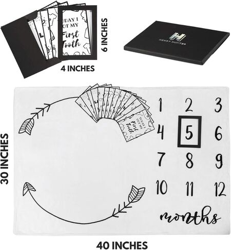 Henry Hunter Baby Milestone Blanket for Your Baby's Monthly Milestones with Frame & Memory Cards | Photo Milestone Blanket for Baby Boy and Girl | Premium Cotton Fleece | 30" x 40" (Gender Neutral) in Kuwait