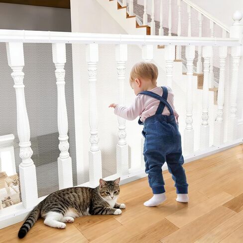 South to East Banister Guard for Baby, 15ft x 3ft Child Safety Net, Balcony Netting for Pets, Stair Railing Cover Baby Proofing, No Drilling, Stairway Mesh Netting Indoor Outdoor for Kids, Pets, Toys | Balcony Netting, Stair Railing Cover Baby Proofing, N in Saudi Arabia