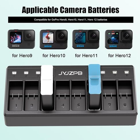 8 Slots Battery Charger for GoPro Hero 12 11 10 9 Black Enduro Battery | Multi-Bay Charger for Go Pro Hero12 Hero11 Hero10 Hero9 Official Batteries Accessories with Type-C Charging Cord in Saudi Arabia