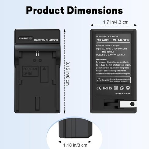 Replacement LP-E6 Battery Charger Charging Compatible with Canon EOS R7, R6, R6 Mark II, R5, R, 90D, 80D, 70D, 60D, 7D, 7D Mark II, 6D, 6D Mark II, 5DS, 5DS R, 5D Mark IV/III/II Camera in Saudi Arabia