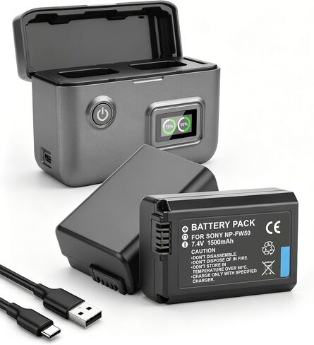 2Pack NP-FW50 Battery, Dual-Slot LCD Charger for Sony Alpha A6000 A6100 in Saudi Arabia