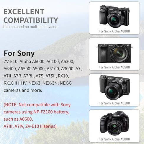 2Pack NP-FW50 Battery, Dual-Slot LCD Charger for Sony Alpha A6000 A6100 in Saudi Arabia
