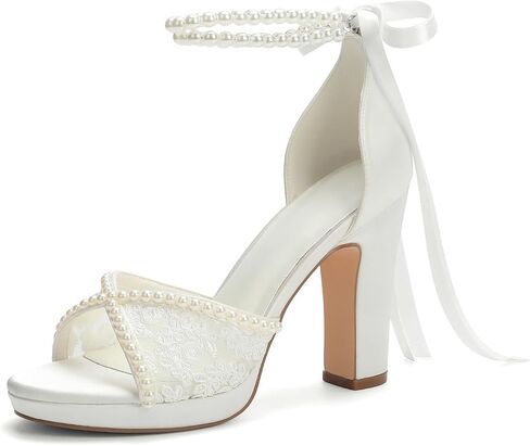 Platform Heels Lace Wedding Shoes for Bride Open Toe Bridal Shoes in Saudi Arabia