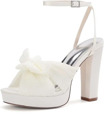 Pleated Bow Knot Platform Heels Wedding Shoes High Heel Bridal Shoes Open Toe Wedding Sandals in Saudi Arabia