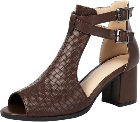 Women's Woven Peep Toe Block Heel Ankle Sandals in Kuwait