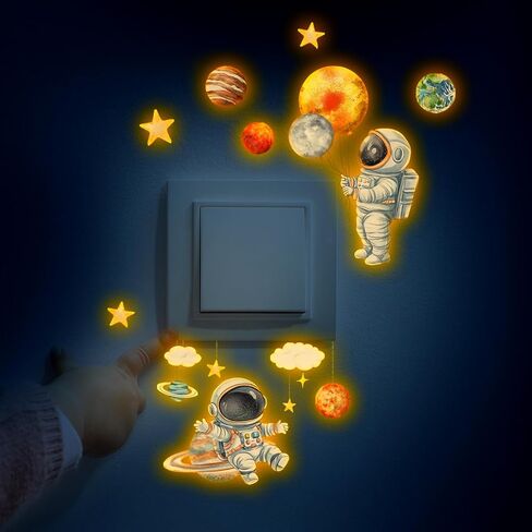 Glow in The Dark Astronaut Planet Wall Stickers 6 PCS Space Star Decals Peel and Stick Clings for Kids Bedroom Nursery Switch Decorations (Astronaut) in Saudi Arabia