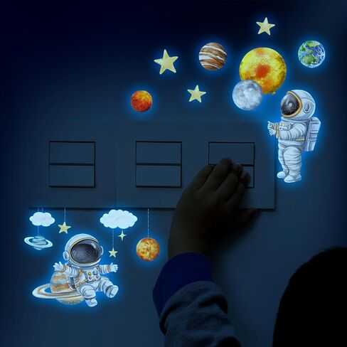 Glow in The Dark Astronaut Planet Wall Stickers 6 PCS Space Star Decals Peel and Stick Clings for Kids Bedroom Nursery Switch Decorations (Astronaut) in Saudi Arabia
