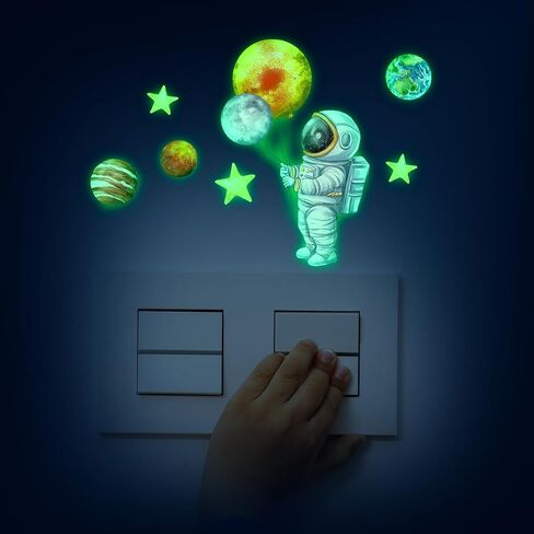 Glow in The Dark Astronaut Planet Wall Stickers 6 PCS Space Star Decals Peel and Stick Clings for Kids Bedroom Nursery Switch Decorations (Astronaut) in Saudi Arabia