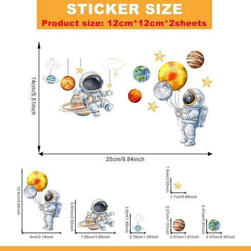 Glow in The Dark Astronaut Planet Wall Stickers 6 PCS Space Star Decals Peel and Stick Clings for Kids Bedroom Nursery Switch Decorations (Astronaut) in Saudi Arabia