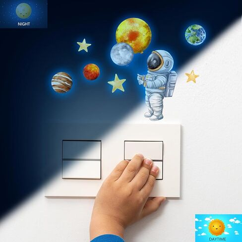 Glow in The Dark Astronaut Planet Wall Stickers 6 PCS Space Star Decals Peel and Stick Clings for Kids Bedroom Nursery Switch Decorations (Astronaut) in Saudi Arabia