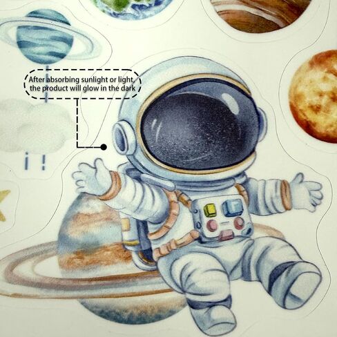 Glow in The Dark Astronaut Planet Wall Stickers 6 PCS Space Star Decals Peel and Stick Clings for Kids Bedroom Nursery Switch Decorations (Astronaut) in Saudi Arabia