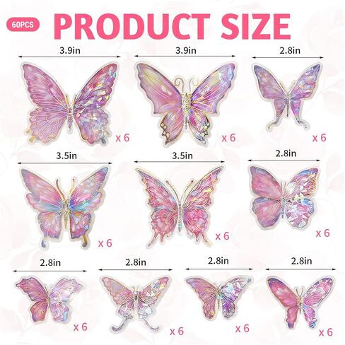 60PCS Butterfly Wall Decor, 3D Butterflies Princess Room Decor, Pink Butterfly Decorations for Wall, Mariposas Decorativas Butterfly Wall Stickers, Mariposas Grandes para Decoracion in Kuwait