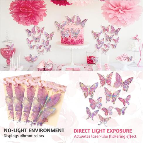 60PCS Butterfly Wall Decor, 3D Butterflies Princess Room Decor, Pink Butterfly Decorations for Wall, Mariposas Decorativas Butterfly Wall Stickers, Mariposas Grandes para Decoracion in Kuwait