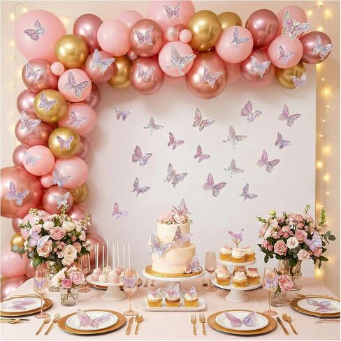 60PCS Butterfly Wall Decor, 3D Butterflies Princess Room Decor, Pink Butterfly Decorations for Wall, Mariposas Decorativas Butterfly Wall Stickers, Mariposas Grandes para Decoracion in Kuwait