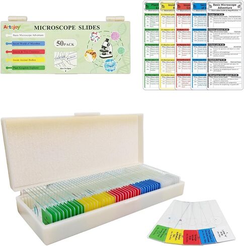 50 PCS Prepared Microscope Slides with Specimens Biology STEM Kit | 5 Themed Lab-Grade Biology Sets, Plant Insect Animal Cell Tissue Specimens, Science Gift Students Homeschool Classroom Lab in Saudi Arabia