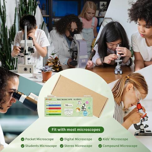 50 PCS Prepared Microscope Slides with Specimens Biology STEM Kit | 5 Themed Lab-Grade Biology Sets, Plant Insect Animal Cell Tissue Specimens, Science Gift Students Homeschool Classroom Lab in Saudi Arabia