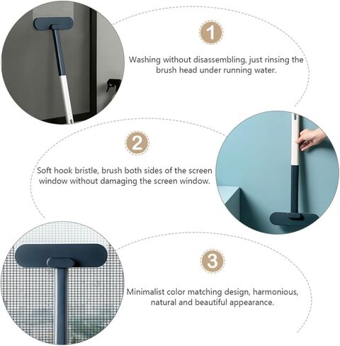 Window Screen Cleaning Brush Blue Pp Both Sides Scrubber for Home Use | Fine Bristle Surface, Wet and Dry Cleaning, Wash without Disassembly, Wall-hanging Storage in Kuwait