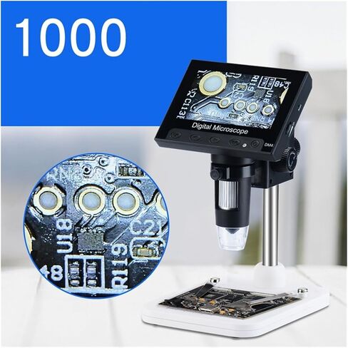 USB Microscope, Digital Microscope 4.3 Inch USB 1000X Magnification 1080P HD Electron for Repair Soldering 8 LEDs for Children Students Adults Beginners Learning and Experiments in Saudi Arabia