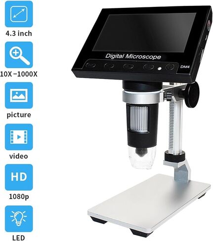 USB Microscope, Digital Microscope 4.3 Inch USB 1000X Magnification 1080P HD Electron for Repair Soldering 8 LEDs for Children Students Adults Beginners Learning and Experiments in Saudi Arabia