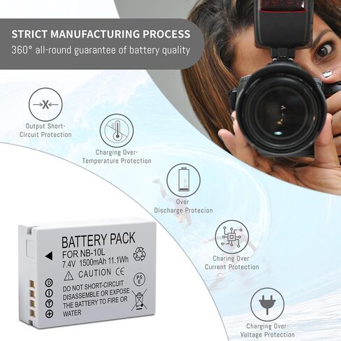 NB-10L NB10L Battery for Canon PowerShot G1 X, G3-X, G15, G16, SX40 HS | SX50 HS SX60 HS Digital Cameras Batteries Upgrade Enduro Capacity 7.4V 1500mah in Saudi Arabia