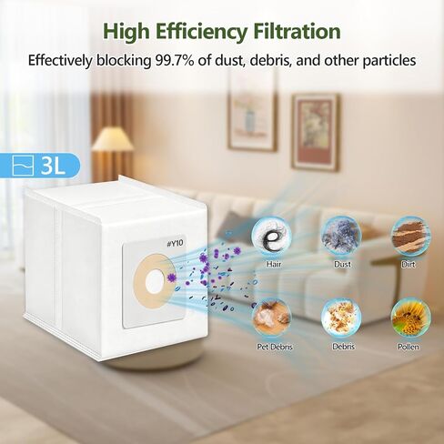 8 Pack Y10 Vacuum Bags Compatible with InterVac Vacuum Cleaner CS6 & CS8 | Also fit CS8HW & DOMETIC CV1003, HEPA Bags Filtration Durable Material, with 2 Pack Motor Filters, Part# Y10, Y10-5 in Kuwait
