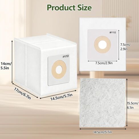 8 Pack Y10 Vacuum Bags Compatible with InterVac Vacuum Cleaner CS6 & CS8 | Also fit CS8HW & DOMETIC CV1003, HEPA Bags Filtration Durable Material, with 2 Pack Motor Filters, Part# Y10, Y10-5 in Kuwait