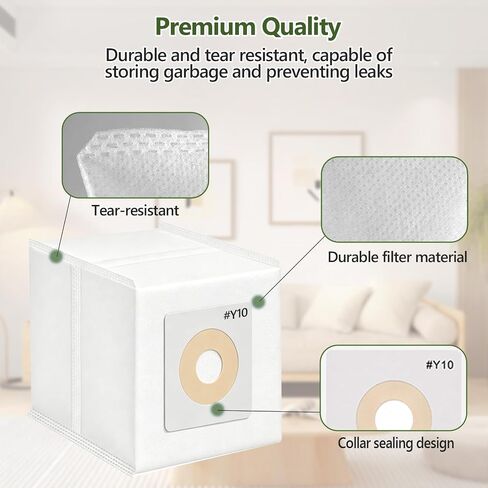 8 Pack Y10 Vacuum Bags Compatible with InterVac Vacuum Cleaner CS6 & CS8 | Also fit CS8HW & DOMETIC CV1003, HEPA Bags Filtration Durable Material, with 2 Pack Motor Filters, Part# Y10, Y10-5 in Kuwait