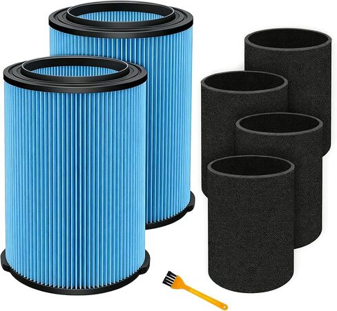 VF5000 Filter Replacement for Ridgid Shop Vac 5-20 Gallon Wet Dry Vacuum | for Husky 6-9 Gallon Vacuum, 2 Pack Fine Duster Filters + 4 Pack Foam Sleeve + 1 Cleaning Brush, 72948 in Saudi Arabia