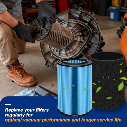 VF5000 Filter Replacement for Ridgid Shop Vac 5-20 Gallon Wet Dry Vacuum | for Husky 6-9 Gallon Vacuum, 2 Pack Fine Duster Filters + 4 Pack Foam Sleeve + 1 Cleaning Brush, 72948 in Saudi Arabia