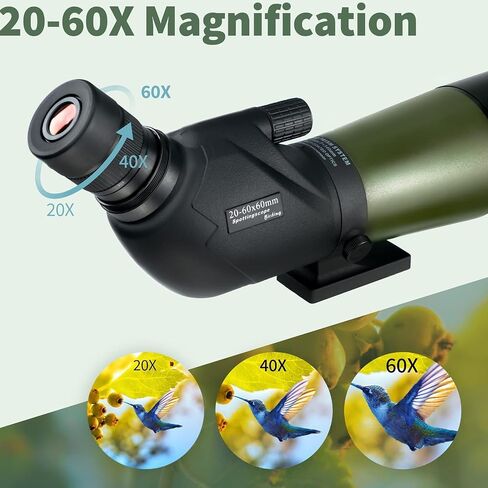 Gosky 20-60x60 HD Spotting Scope with Tripod, Carrying Bag and Scope Phone Adapter - BAK4 45 Degree Angled Spotter Scope Bird Watching Wildlife Scenery in Saudi Arabia