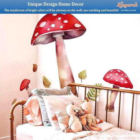 Large Red Mushrooms Wall Decals Peel and Stick, Watercolor Leaves Vinyl Removable Wall Stickers & Murals, Home Room Wall Decor for Children’s Baby Boys Girls Bedroom Living Room in Kuwait