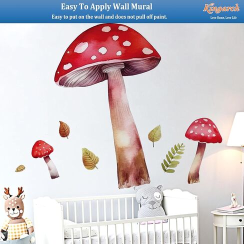 Large Red Mushrooms Wall Decals Peel and Stick, Watercolor Leaves Vinyl Removable Wall Stickers & Murals, Home Room Wall Decor for Children’s Baby Boys Girls Bedroom Living Room in Kuwait