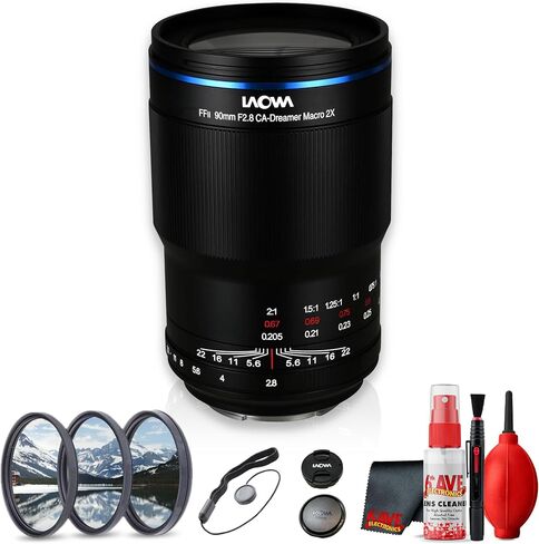 Laowa 90mm f/2.8 2X Ultra Macro APO Lens for Canon RF Mount | Full Frame Close-Up Photography Lens, 2X Magnification, Manual Focus Design (VE9028RF) + Lens Filter Kit + More (6pc Bundle) in Kuwait