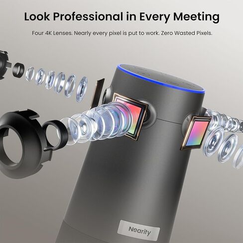 NEARITY 360 Alien 4K Video Conference Camera with 2 Microphones, 1 WiFi Adapter and 1 Tripod, Video Conferencing Webcam, 3 AI Modes, 6 Noise Cancelling Mics, Auto Framing for PC/Laptop in Saudi Arabia