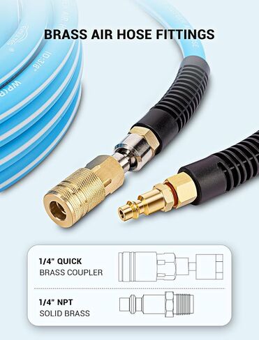 EVOULTES Hybrid Air Hose, 3/8 in. x 52 ft., 300 PSI | Air Compressor Hose with 360 Swivel Coupler, Kink Resistant, Lightweight, All-Weather Flexibility with 1/4" NPT Fittings in Saudi Arabia