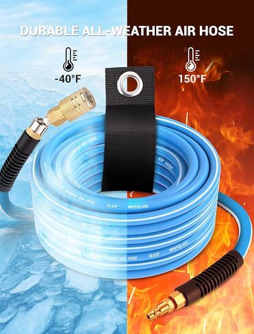 EVOULTES Hybrid Air Hose, 3/8 in. x 52 ft., 300 PSI | Air Compressor Hose with 360 Swivel Coupler, Kink Resistant, Lightweight, All-Weather Flexibility with 1/4" NPT Fittings in Saudi Arabia