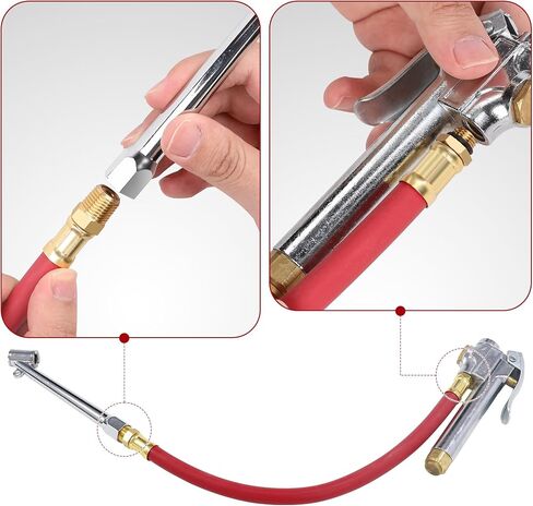 Tire Inflator Hose, 12 Inch Red Rubber Hose Whip for Tire Pressure Inflator Gauge in Kuwait